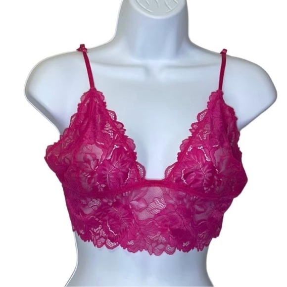 Free People Everyday Pink Lace Longline Bralette sz L New - Picture 7 of 8